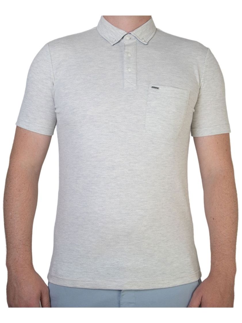 Grey Cotton Texture Polo Shirt