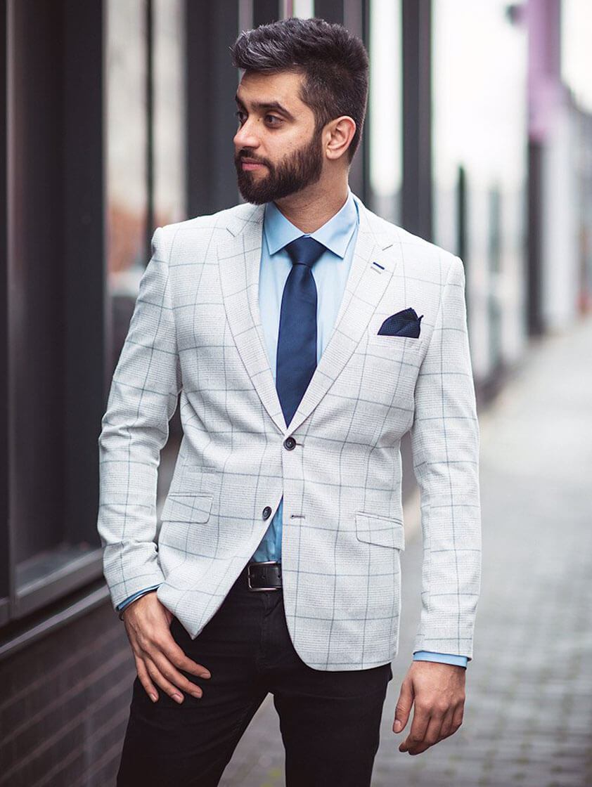 Silver 2 Piece Radika Check Suit