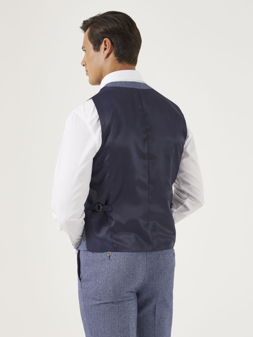 Blue Jude Tweed Herringbone Waistcoat