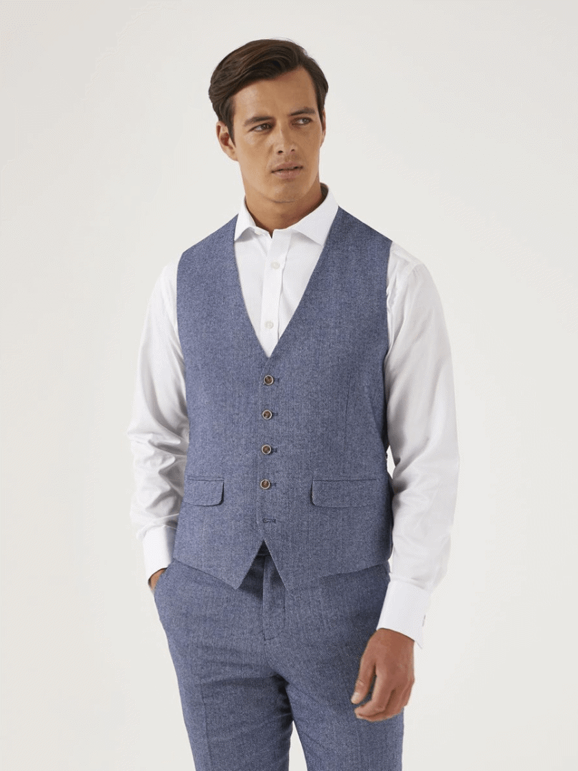 Blue Jude Tweed Herringbone Waistcoat