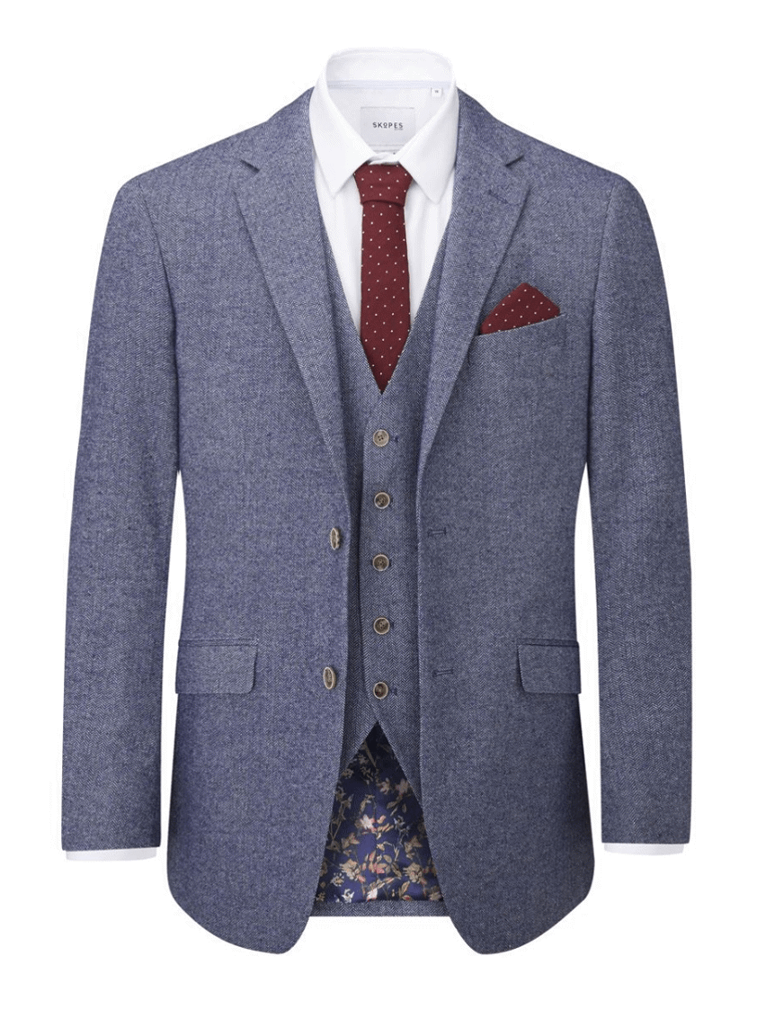 Blue Jude 3piece Tweed Herringbone Suit