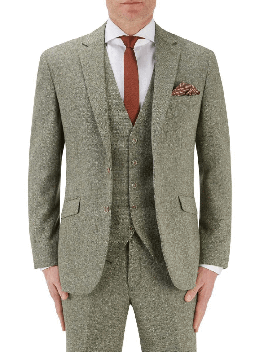 Sage Jude 3piece Tweed Herringbone Suit