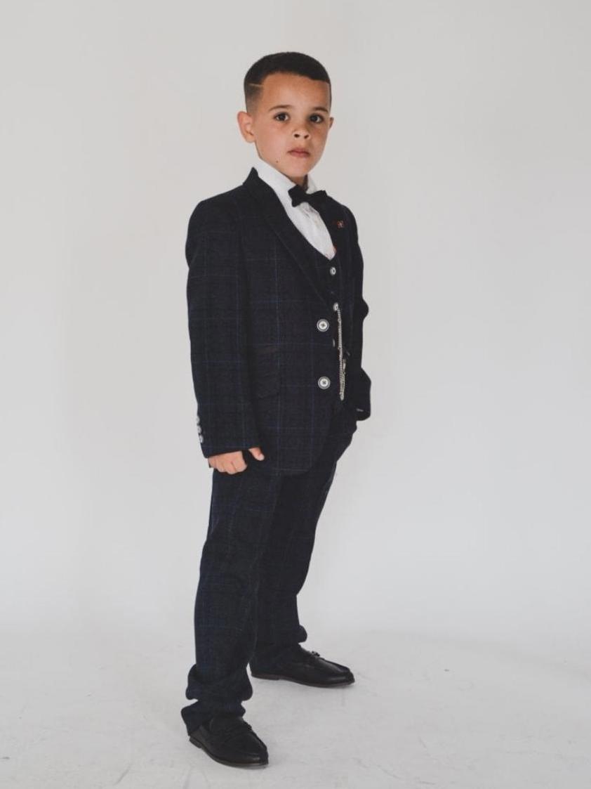 Navy Shelby Tweed Check Kids Suits