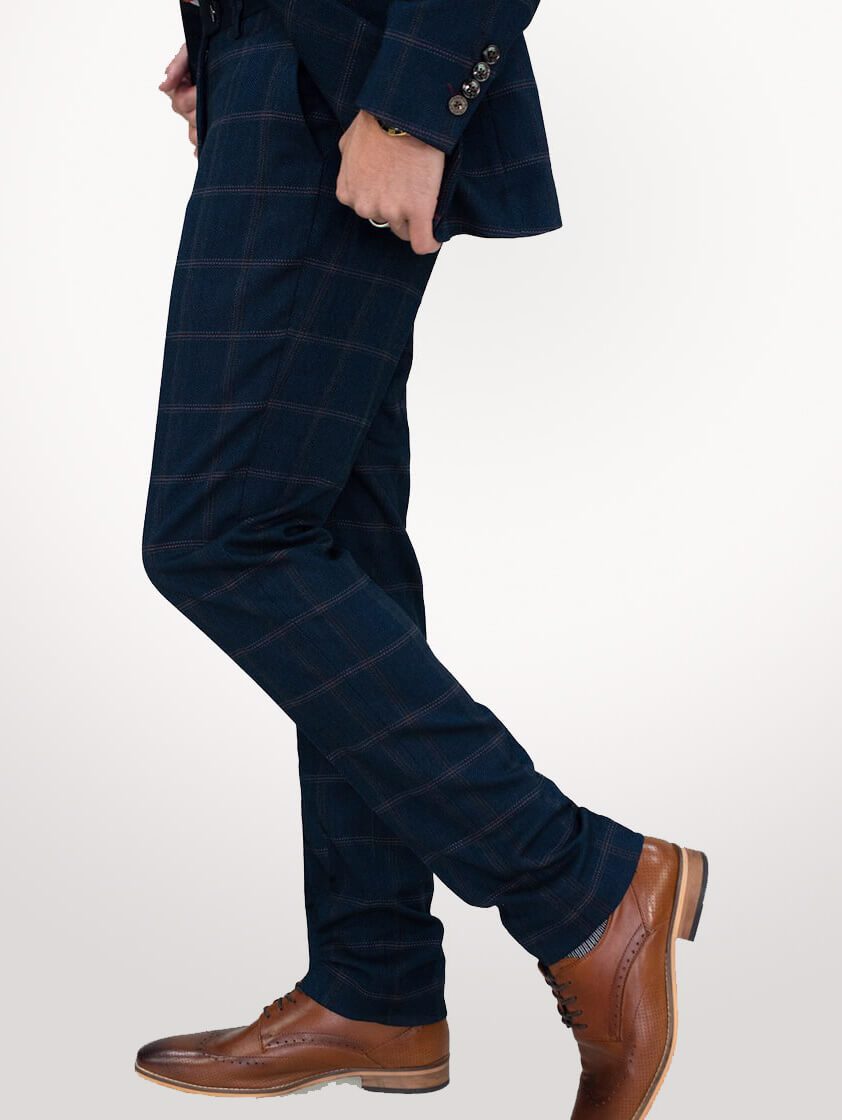Navy Connall Check Trousers - save 35%