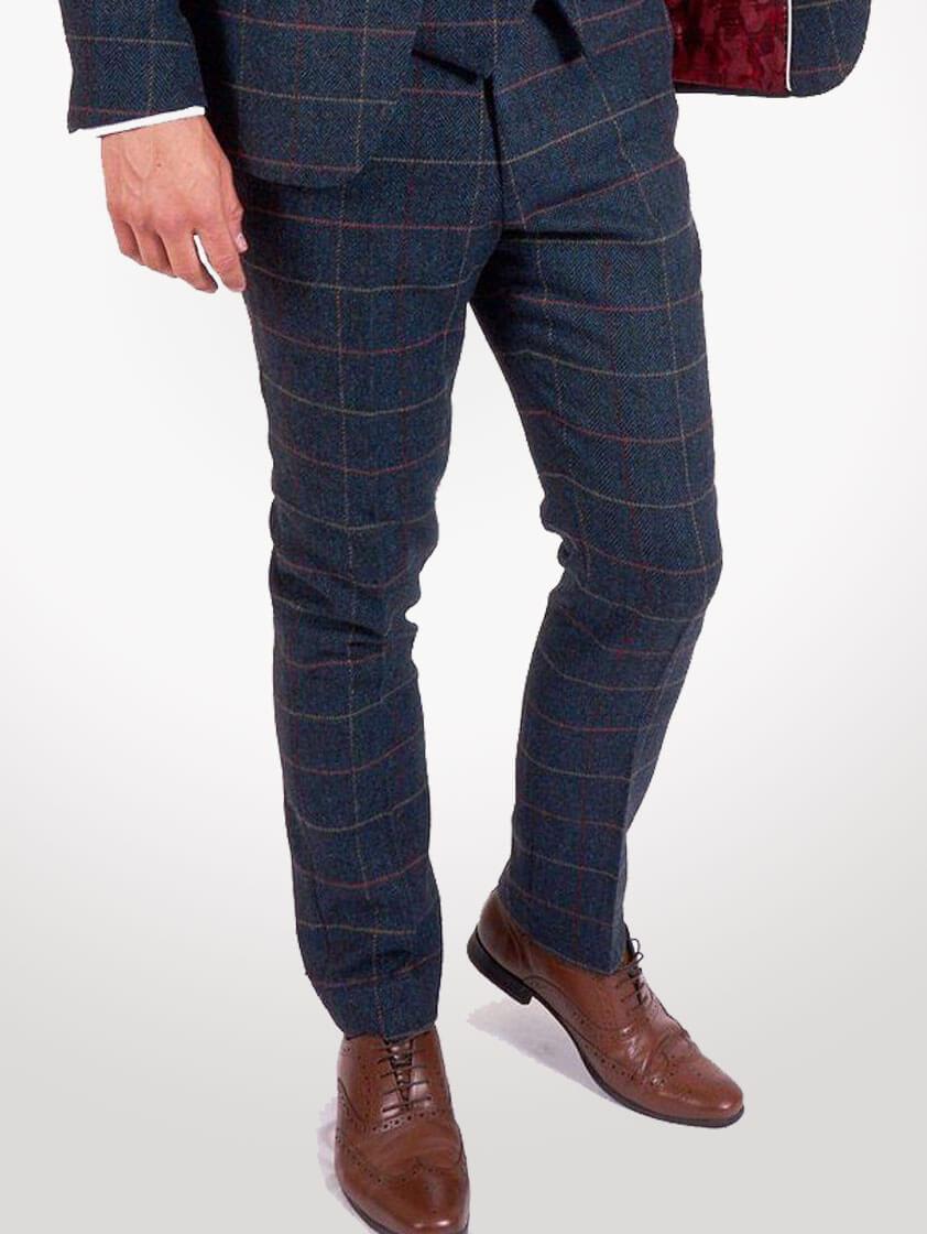 Blue Eton Blue Check Tweed Trousers