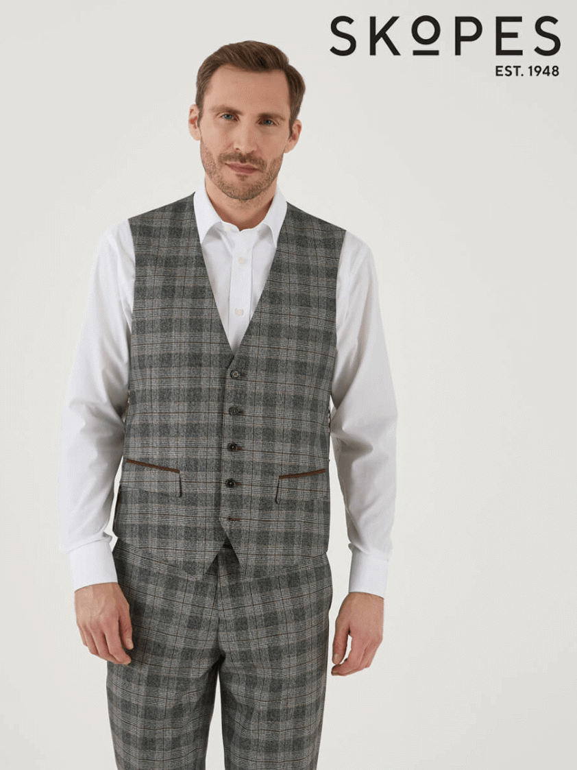Grey/Brown Tatton Check Waistcoat