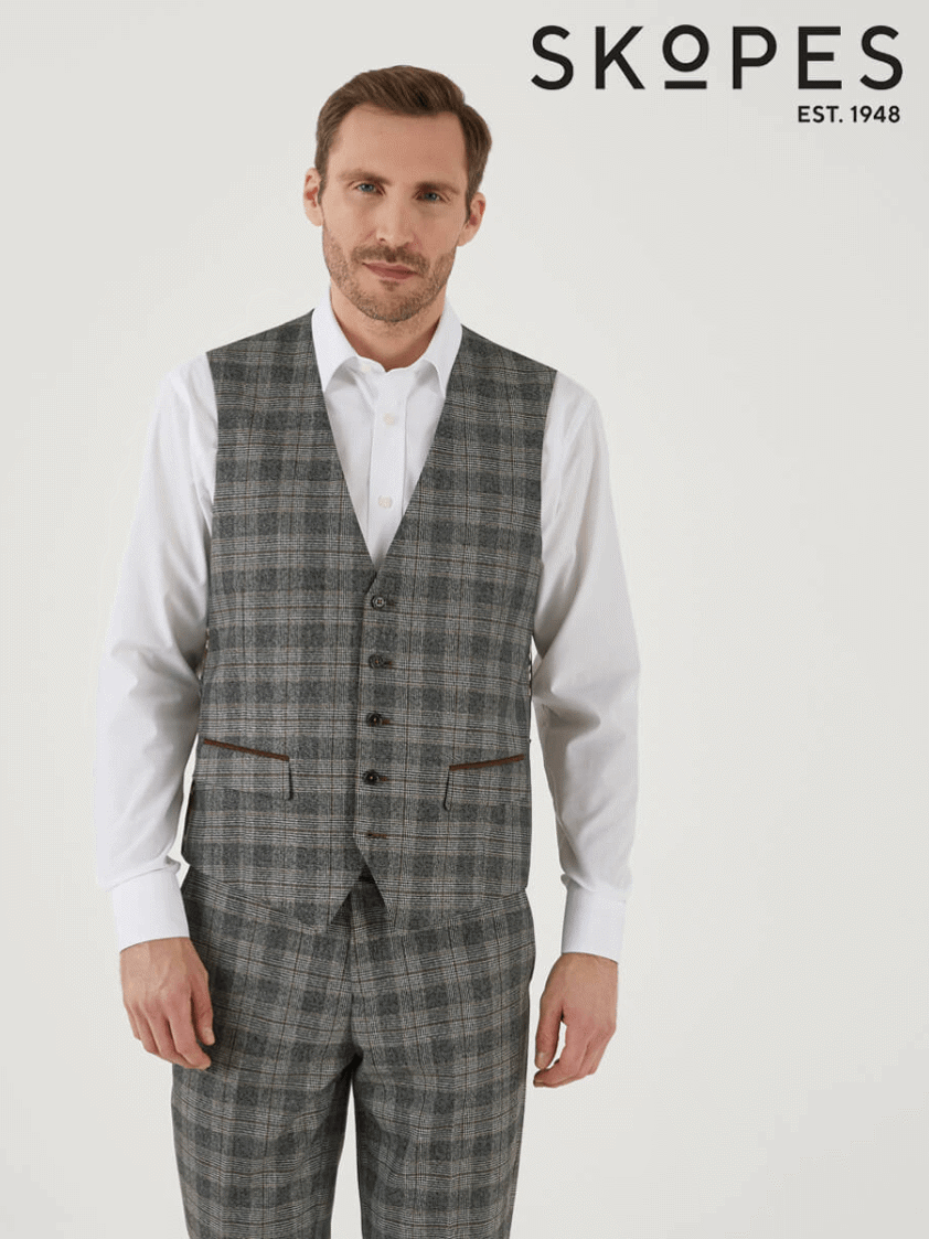 Grey/Brown 3 piece Tatton Suit