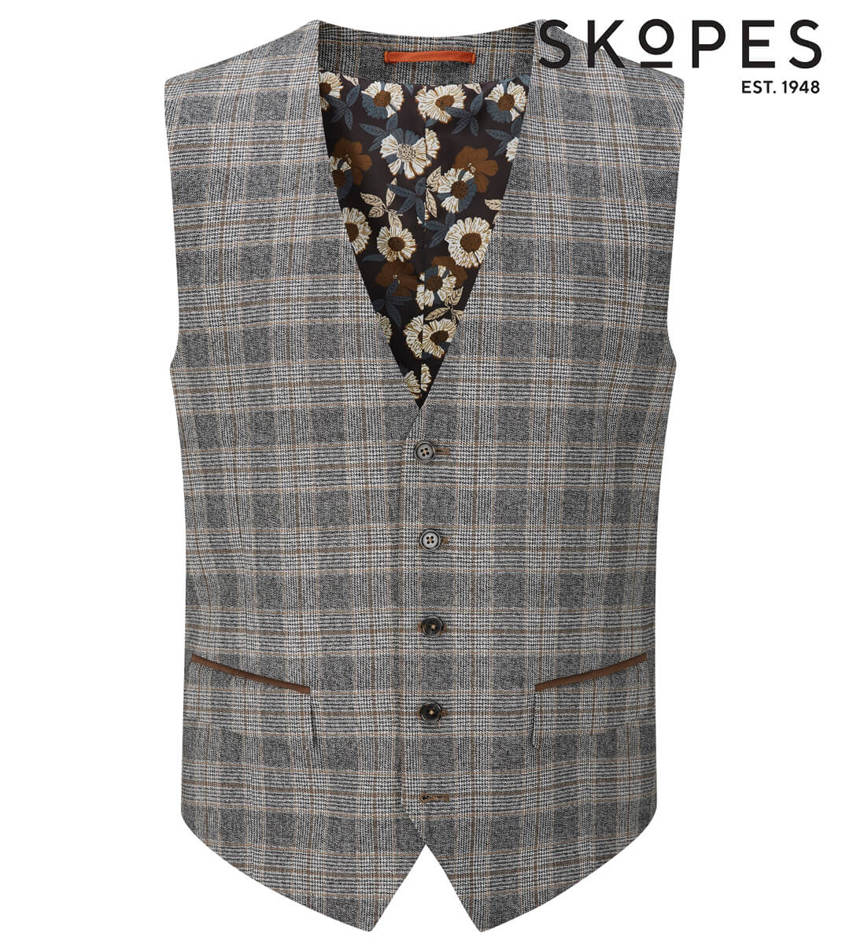 Grey/Brown Tatton Check Waistcoat