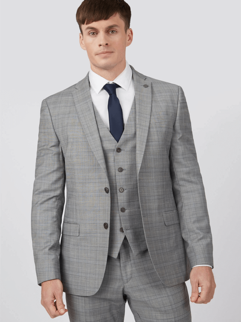 Grey Slim Fit Check Jacket