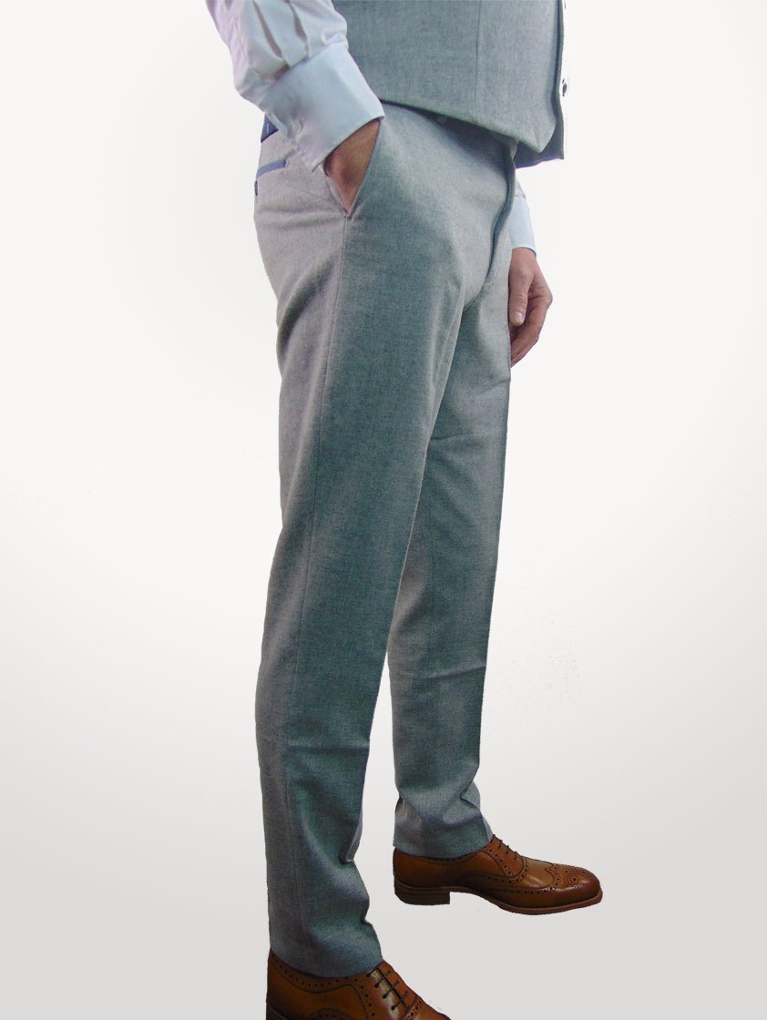Silver Slim Fit Wool Blend Trousers - Save 40%