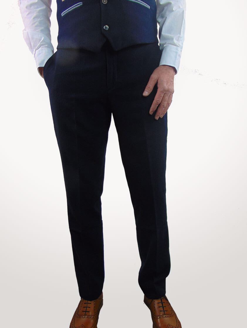 Navy Slim Fit Wool Blend Trousers - Save 40%