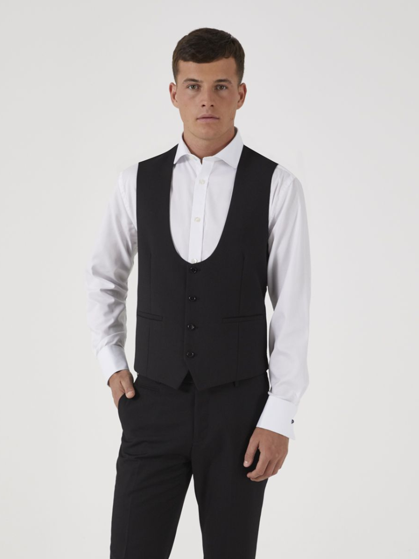 Black Milan II Slim Fit Scooped Black Waistcoat