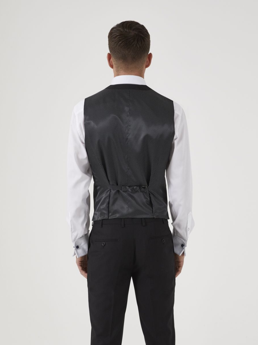 Black Milan II Slim Fit Scooped Black Waistcoat