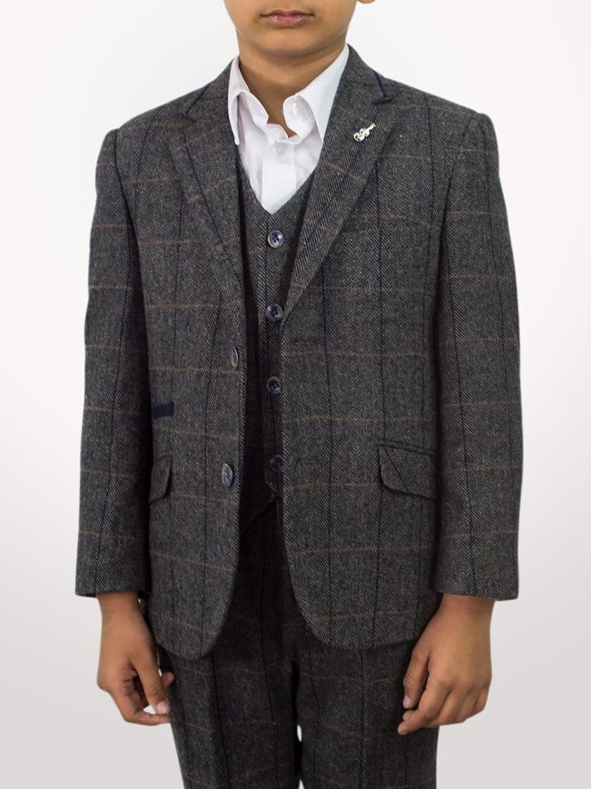 Grey/navy Albert Tweed Kids Suit