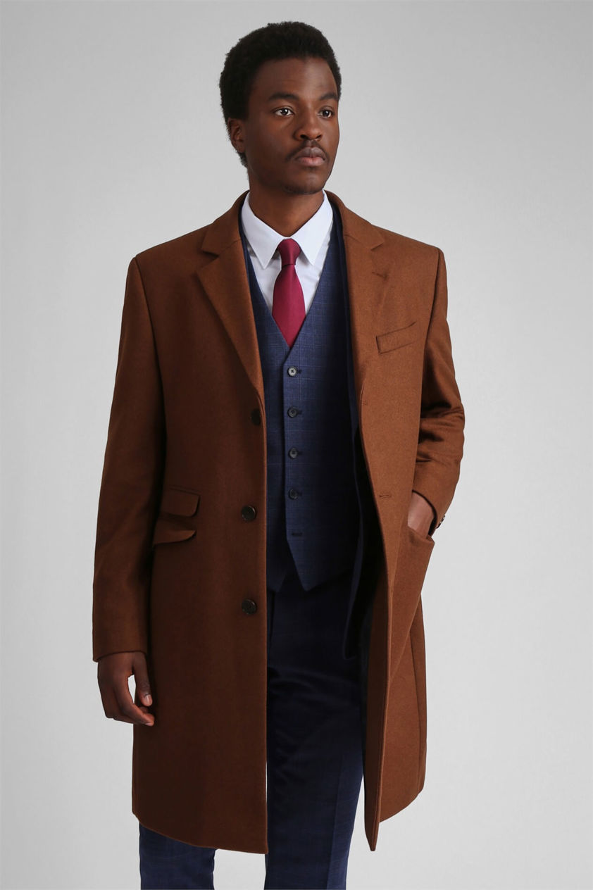 Tan Slim Fit Italian Melton Overcoat