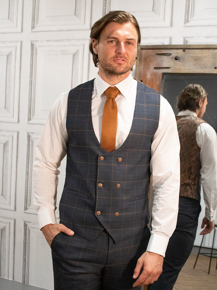 Marine Jenson Check Waistcoat