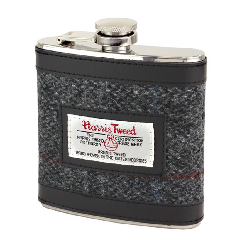 Grey Harris Tweed Berneray Hip Flask - SAVE 25%