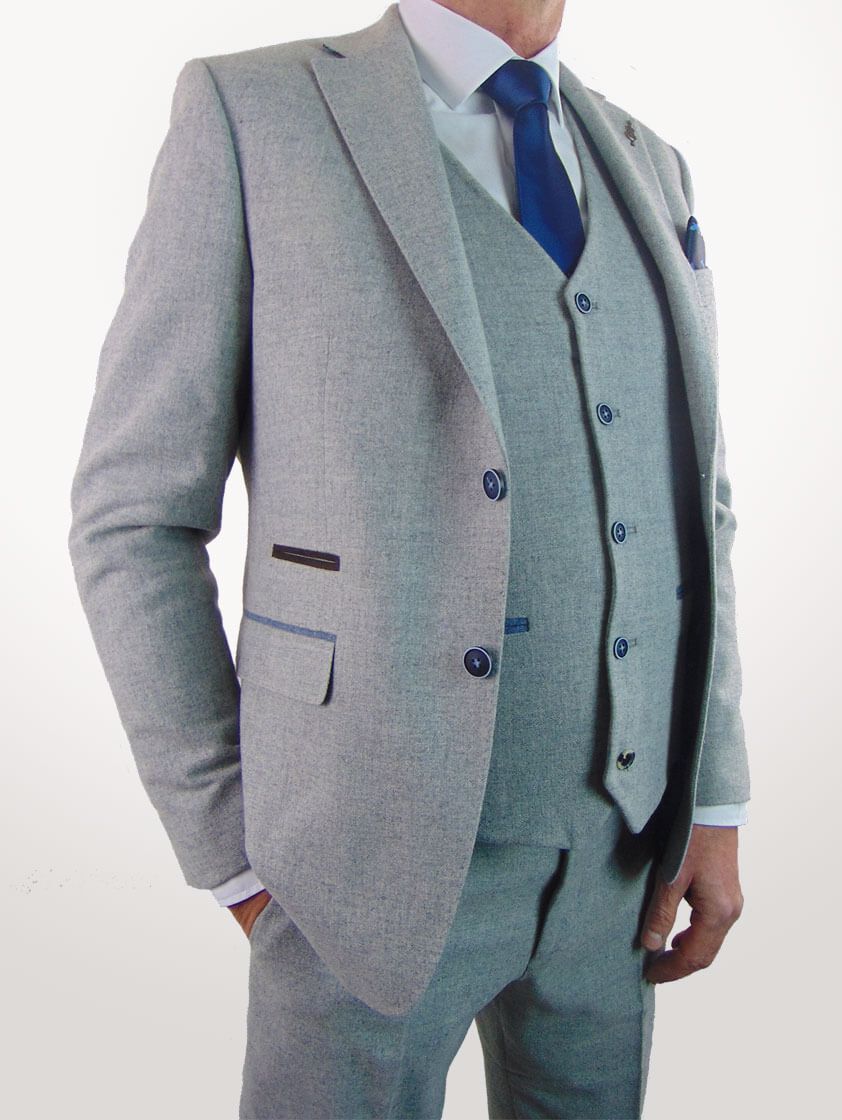 Silver Slim Fit Wool Blend Suit - Save 40%