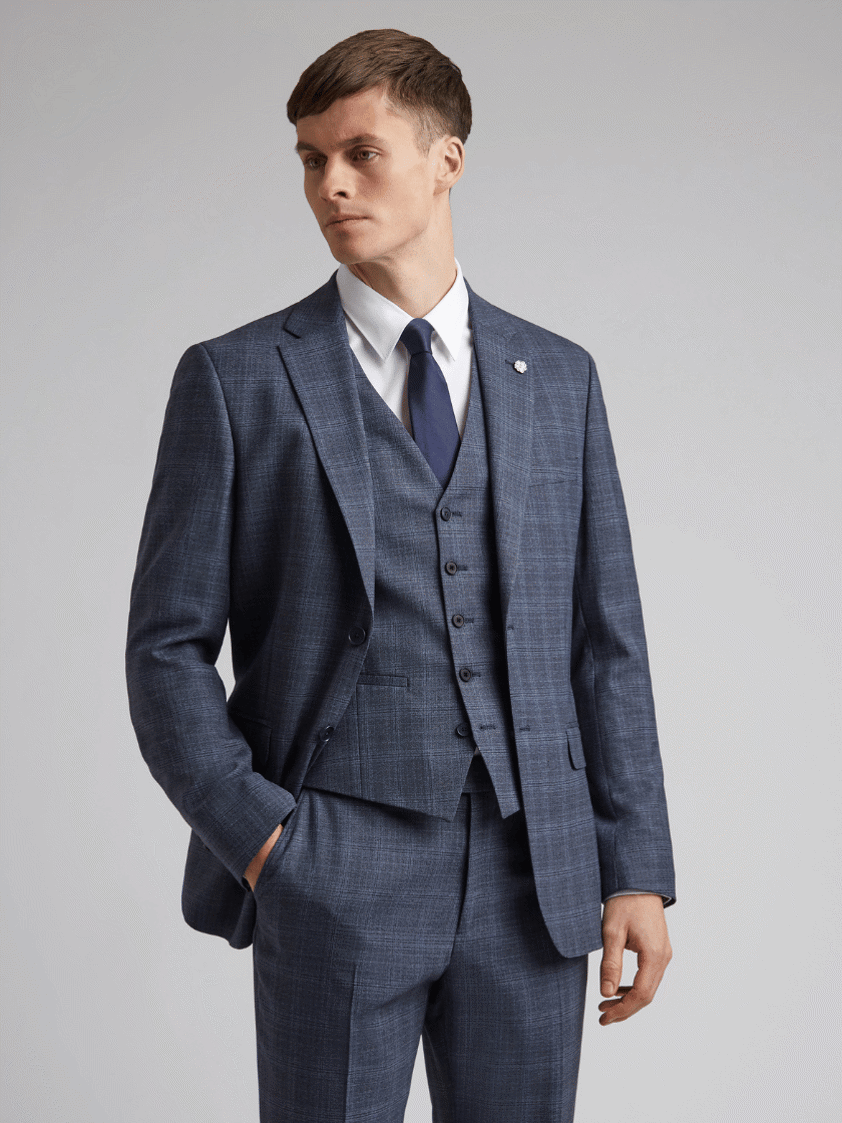 Blue Wool Airforce Check Slim Fit Jacket