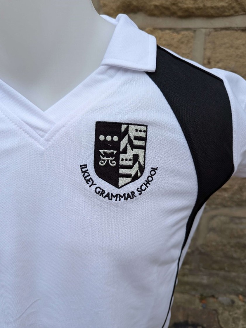 White/Black Ilkley Grammar School Unisex Fitted Polo 26"-34" Chest