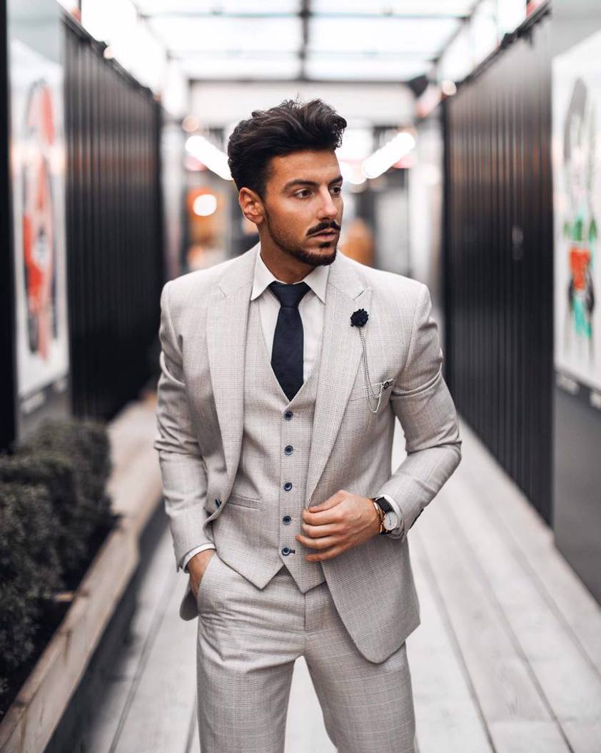 Cream Caridi Check Three Piece Suit