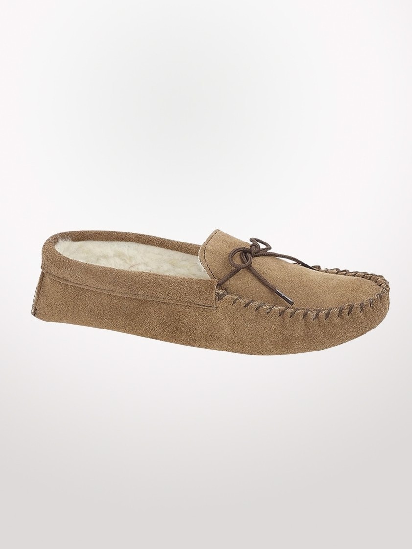 Beige Suede Moccasin Slippers