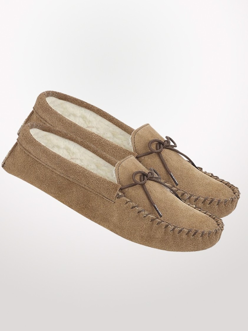 Beige Suede Moccasin Slippers