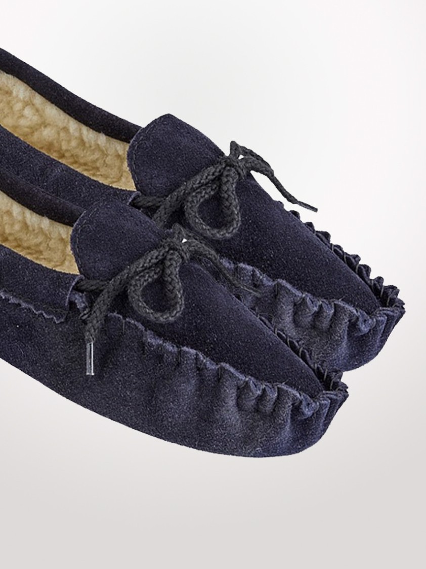 Navy Suede Moccasin Slippers