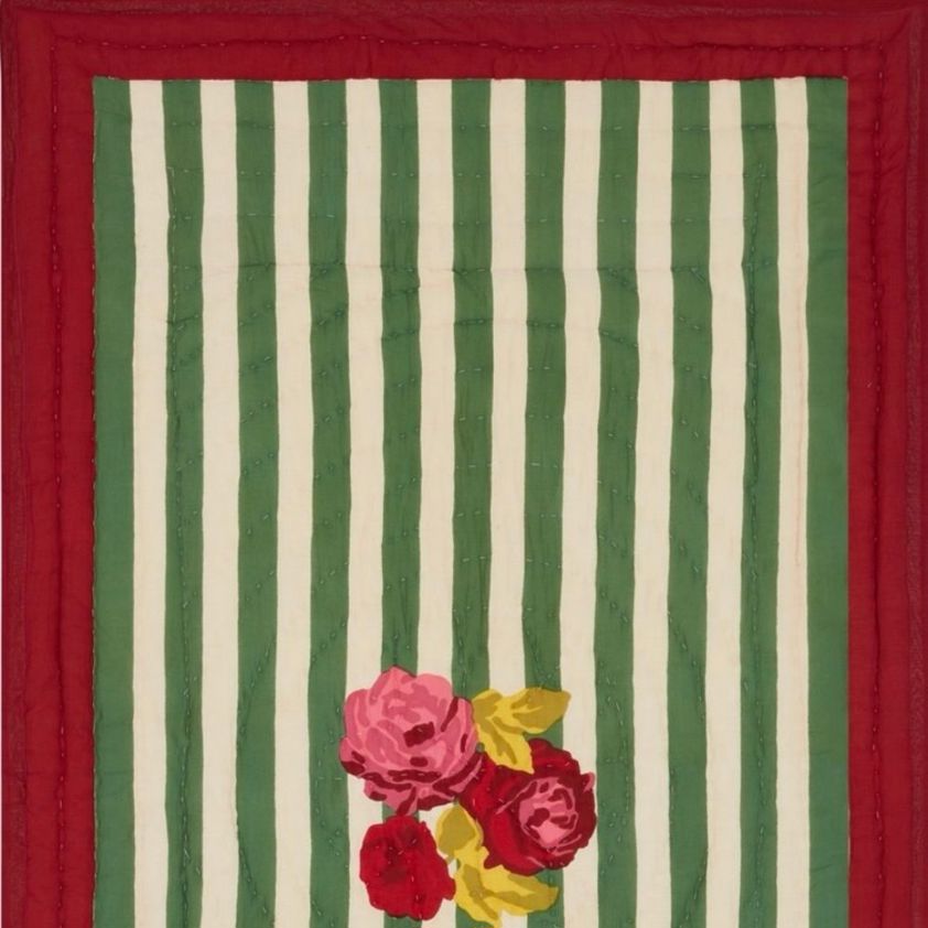 Green Nizam Stripes Lisa Corti Reversible Quilts 110 x 180 cm