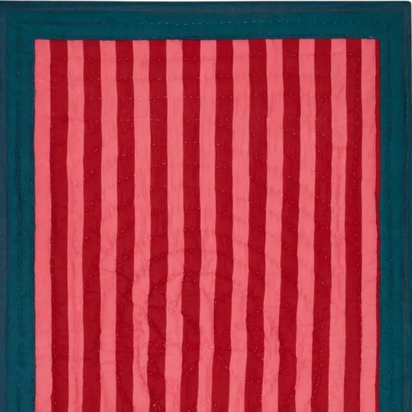 Green Nizam Stripes Lisa Corti Reversible Quilts 110 x 180 cm