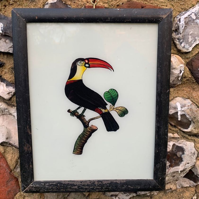 Reverse Painting on Glass of a Toucan