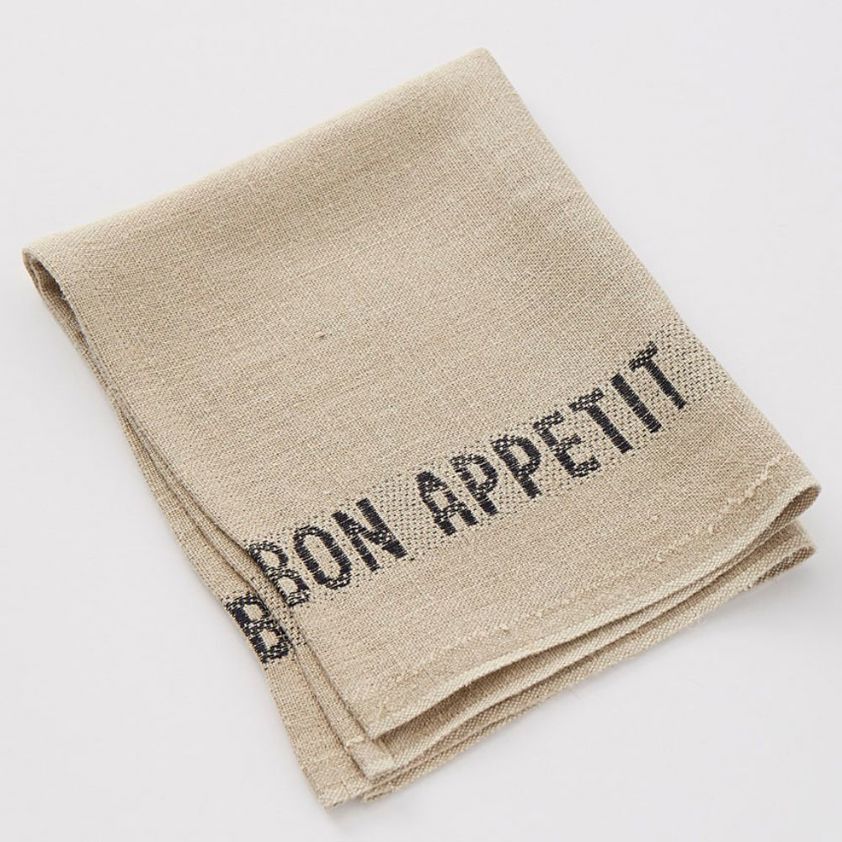 Black Natural Linen Napkins With 'Bon Appetit'