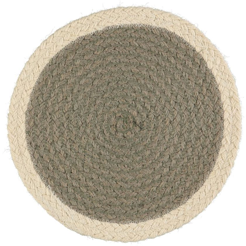 Grey/Cream Rope Round Jute Placemats in a Basket - Set of Six