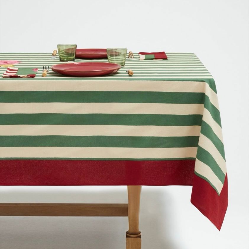 140 x 240 cm Lisa Corti Tablecloths Green Nizam Stripes