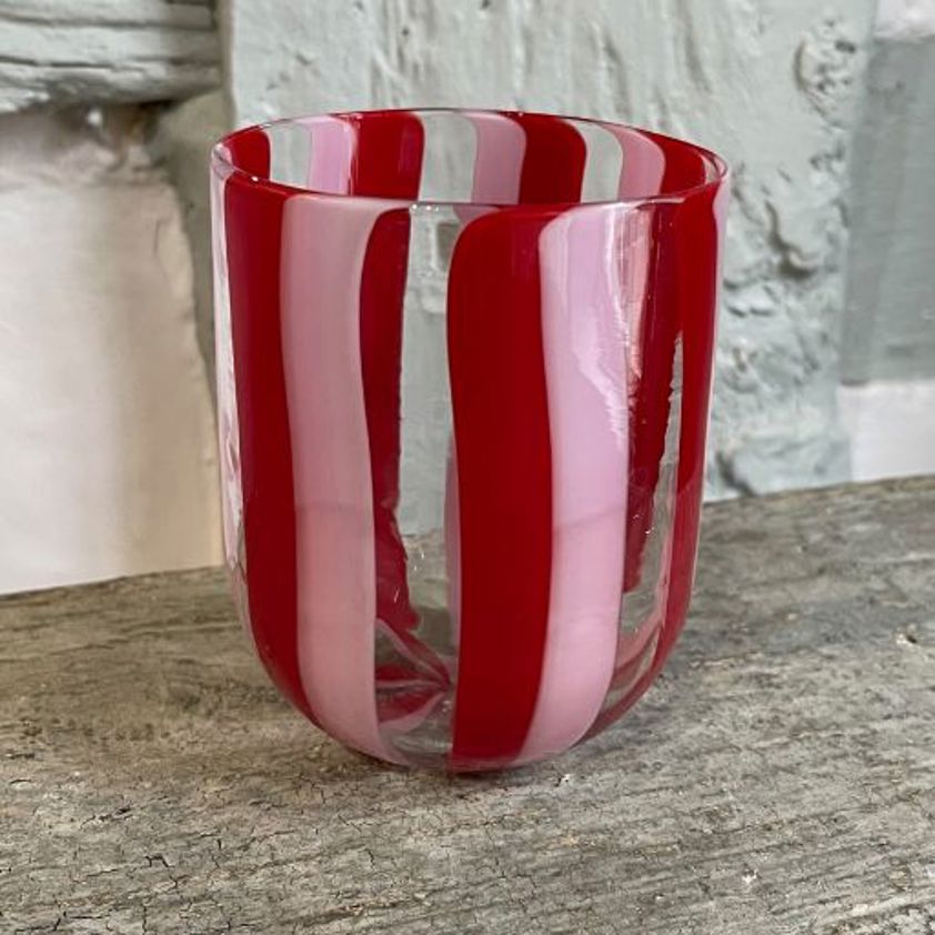 Murano Stripe Glass Pink & Red