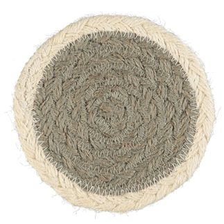 Grey/Cream Rope Coasters in a Basket - Set of Six