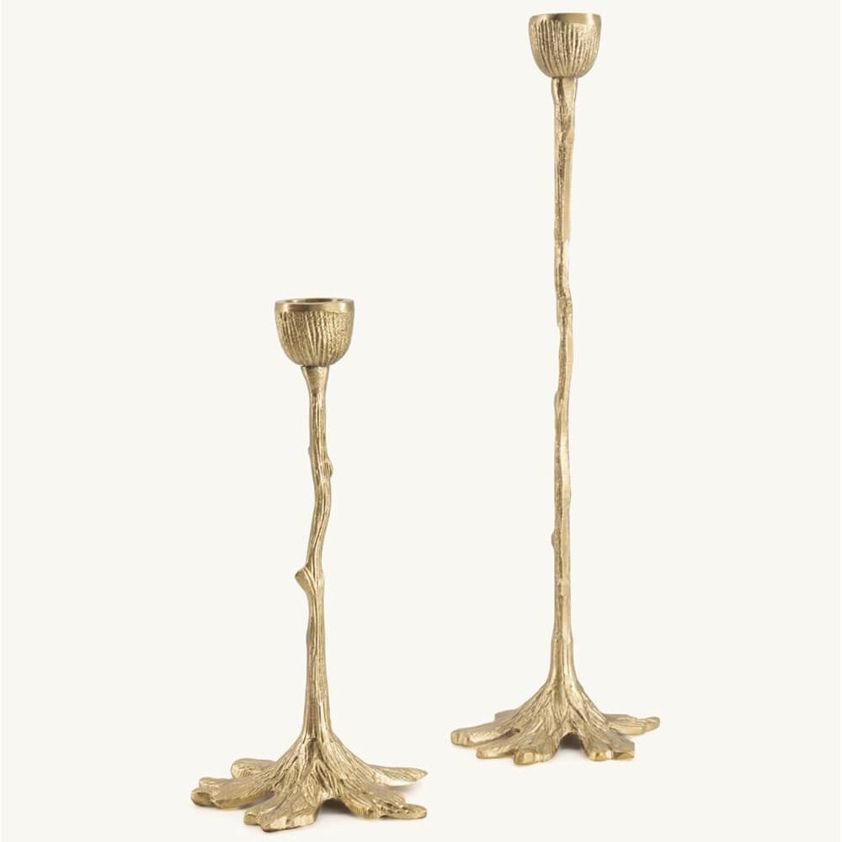 Short Misty Tree Brass Candle Holders