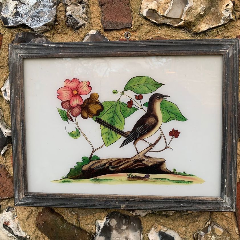 Reverse Painting on Glass of a Brown Bird
