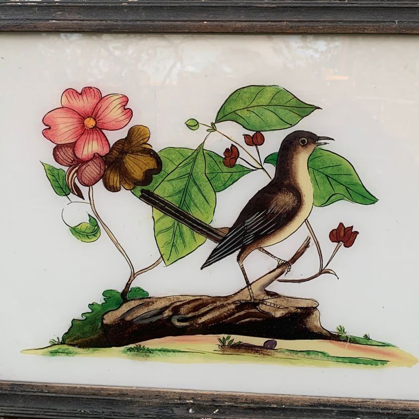 Reverse Painting on Glass of a Brown Bird