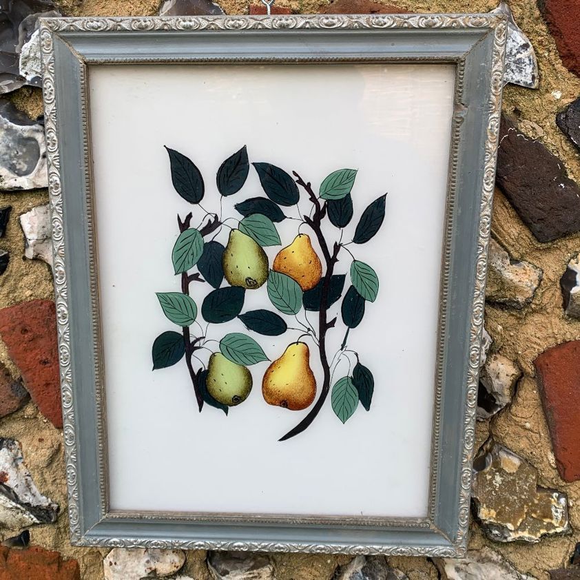 Reverse Painting on Glass of Pears
