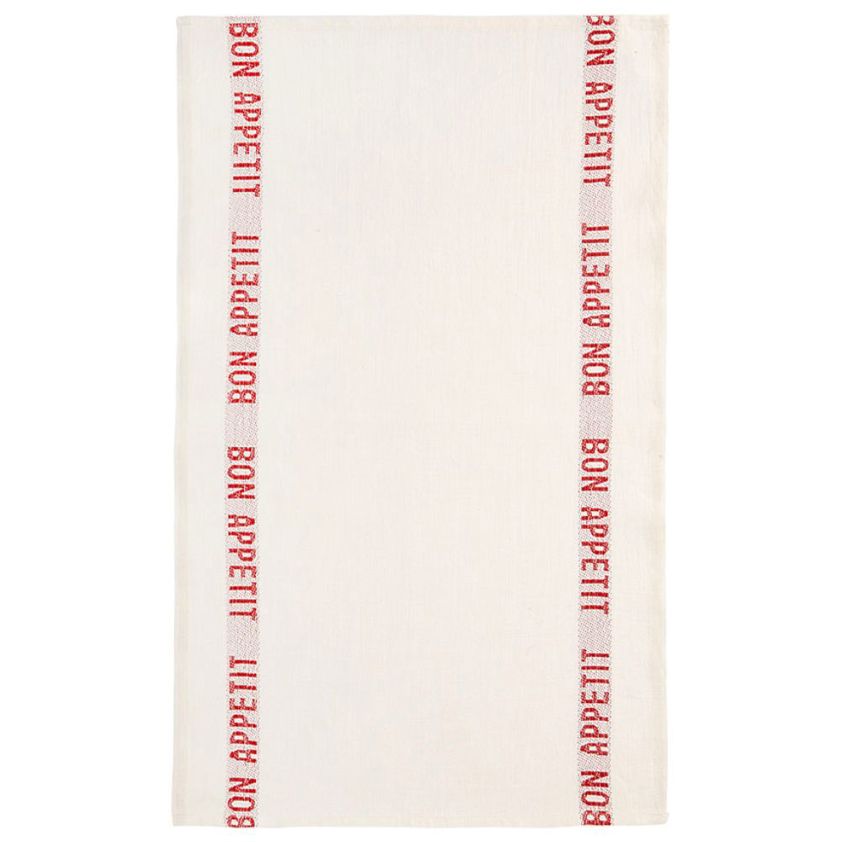 Red White Linen Tea Towels With 'Bon Appetit'