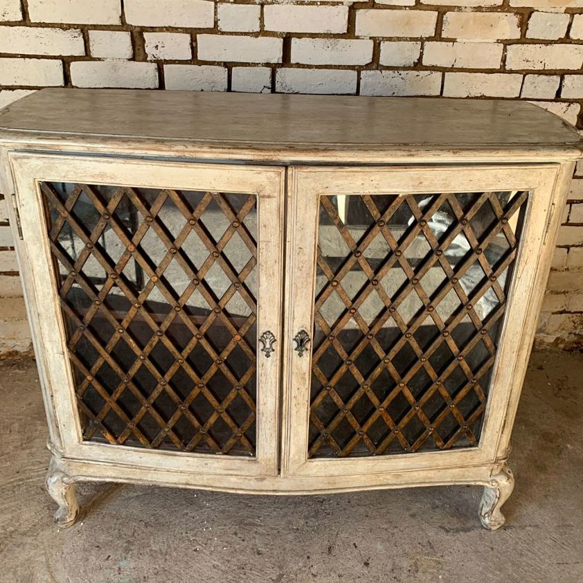 Italian Glass Fronted Credenza With Brass Grill