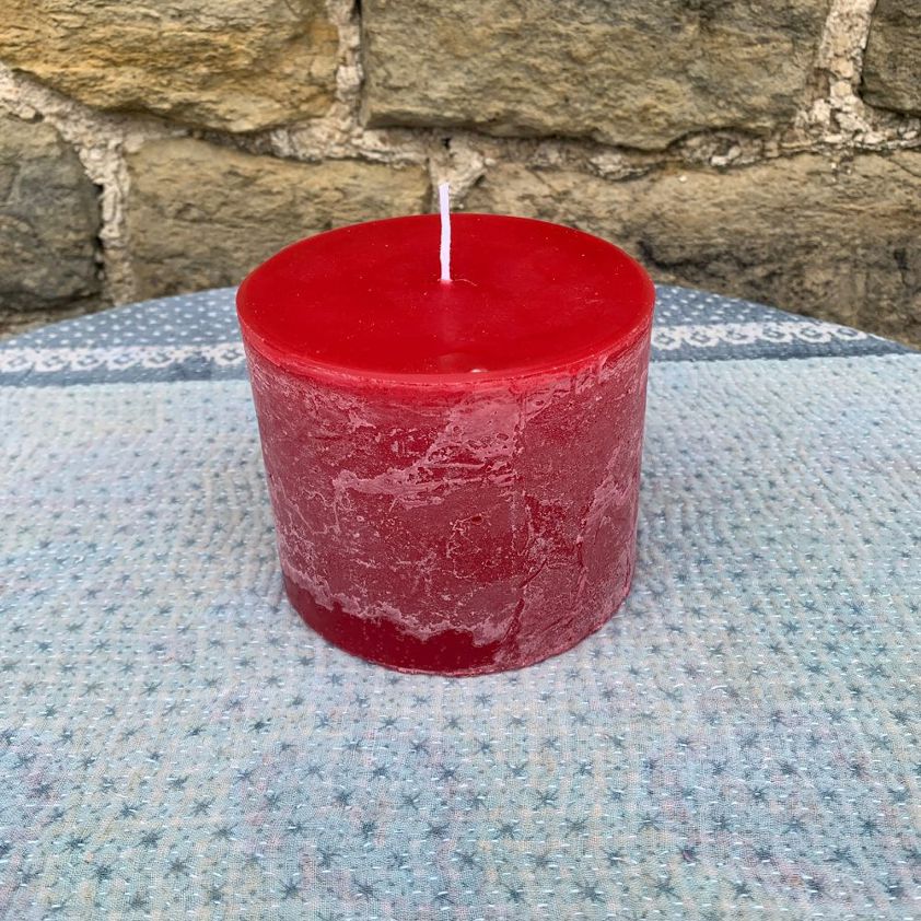 Christmas Red Squat Colured Pillar Candles 12 cm x 10 cm