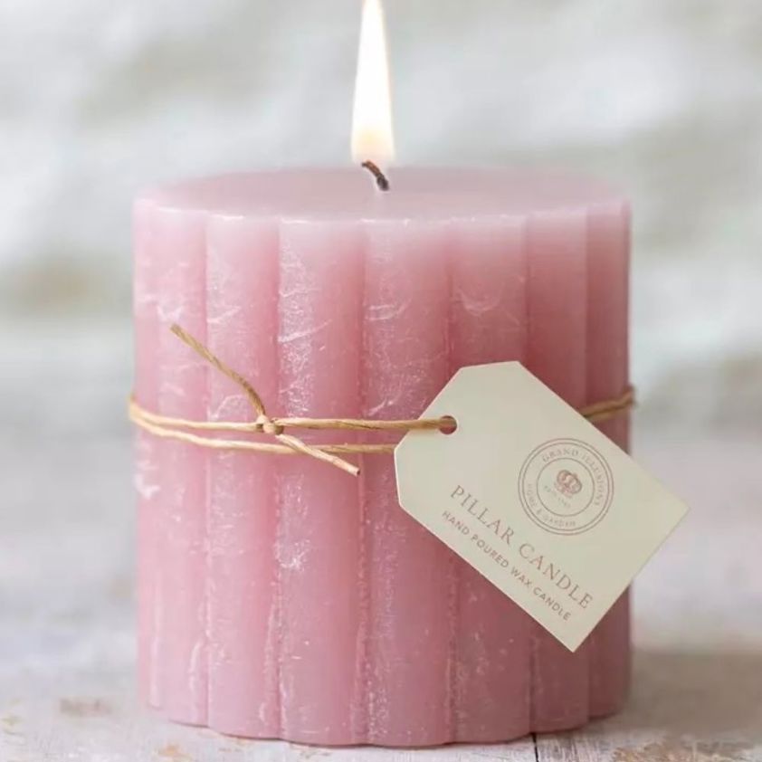 Dusky Pink Rustic Scalloped Pillar Candles