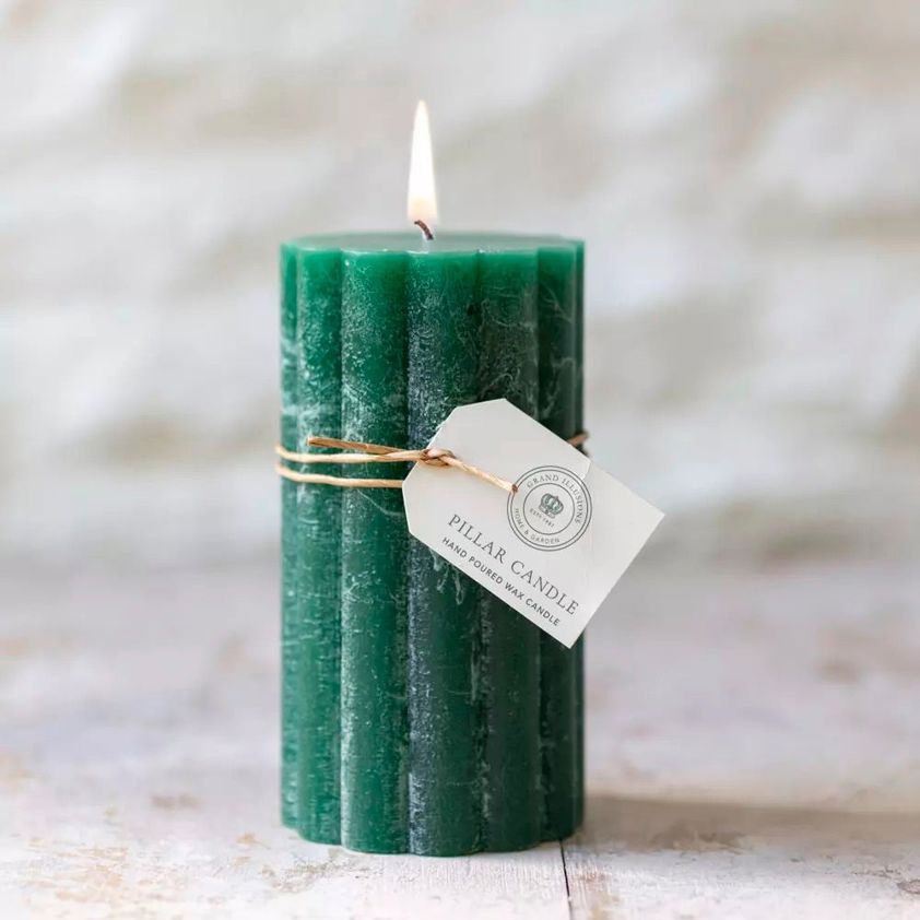 Emerald Green Rustic Scalloped Pillar Candles