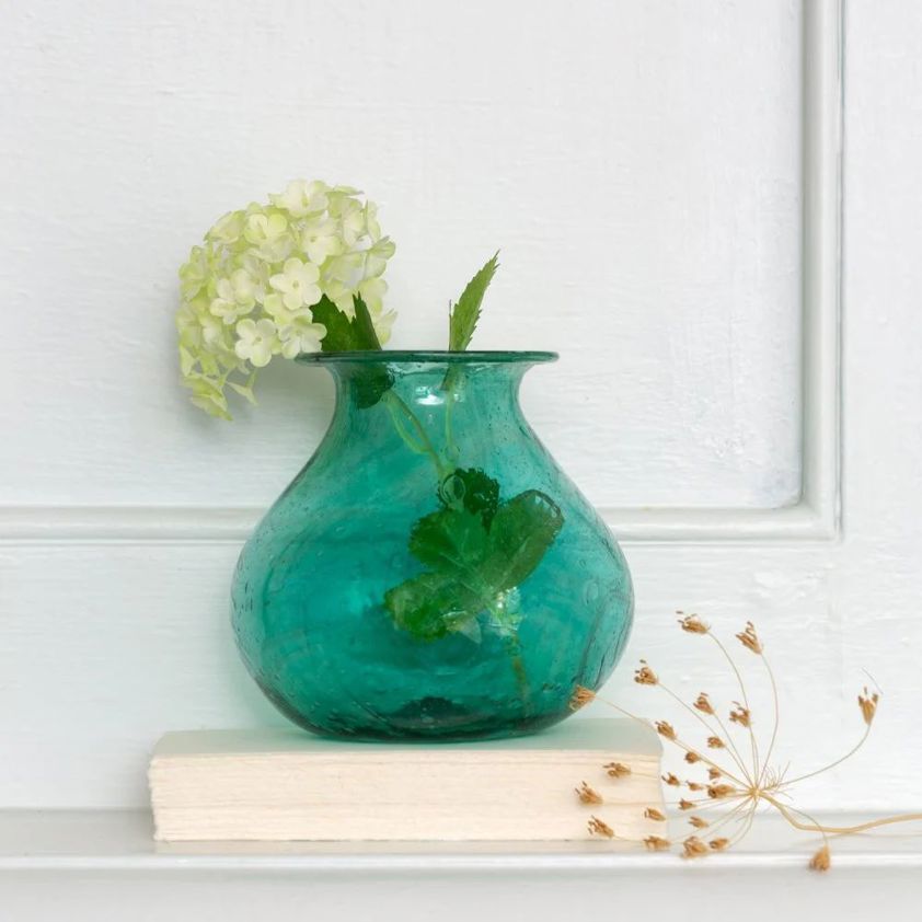 'Kosi' Vase Made of Teal Coloured Recycled Glass
