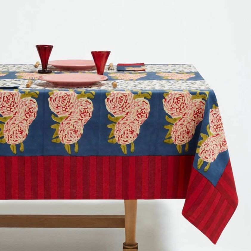 140 x 240 cm Lisa Corti Tablecloths Leopard Stripes Dark Blue
