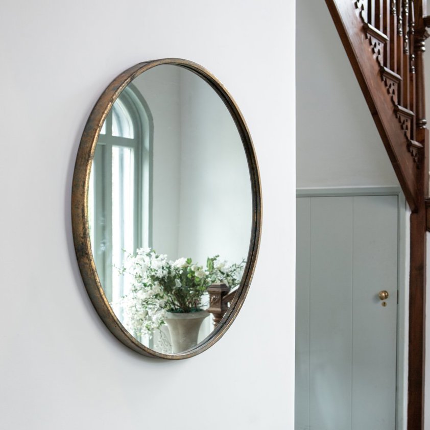 Round Mirror With Antique Brass Frame