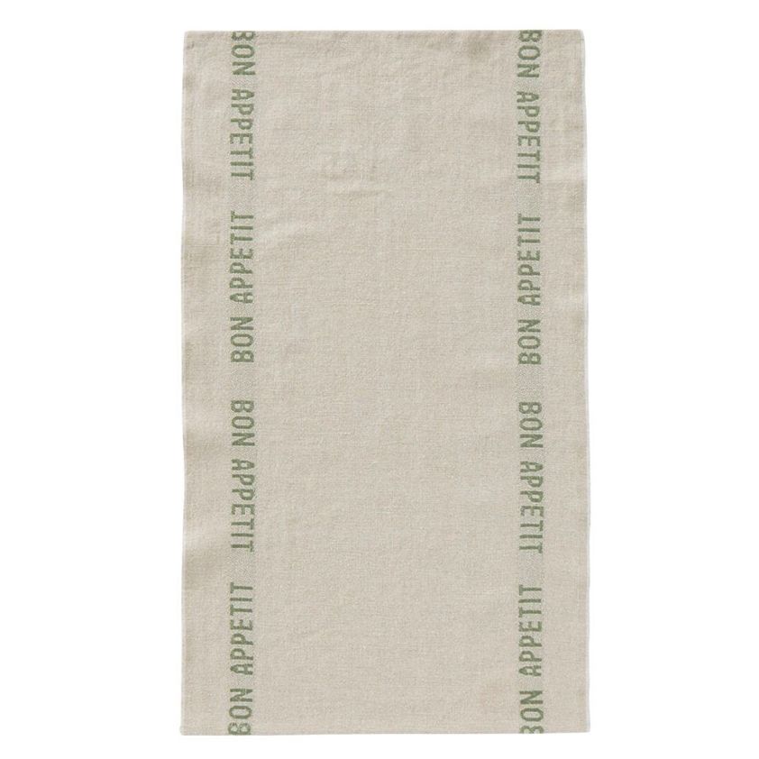 Green Natural Linen Tea Towels With 'Bon Appetit'