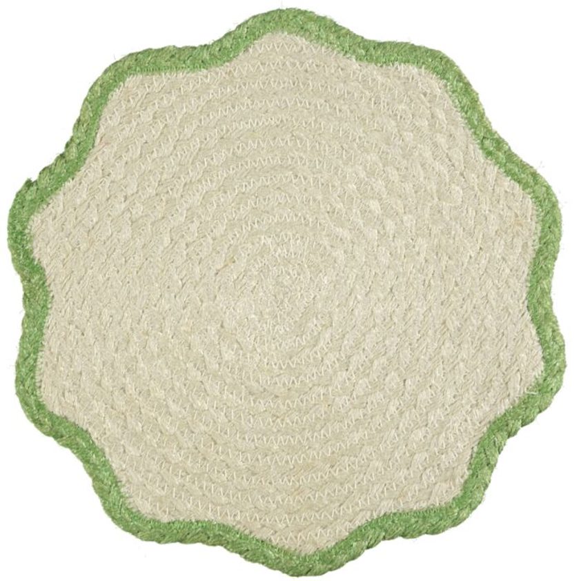 Jade Green Tulip Jute Placemats in a Basket - Set of Six